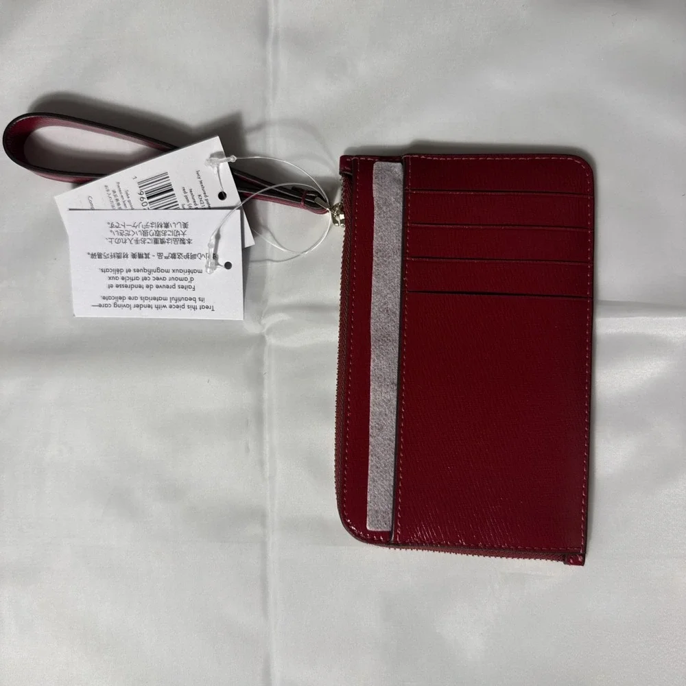 Kate Spade Lucy Medium L-Zip‎ Saffiano Leather Wristlet Red Jam KN215